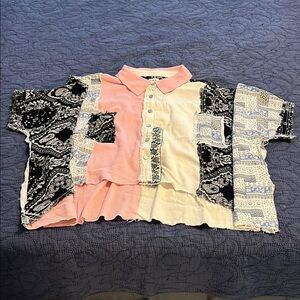New/Never Worn Patchwork Shirt - Pink and Black